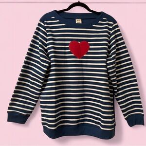 Blair Navy & White Striped Crewneck Sweater with Red Heart Patch